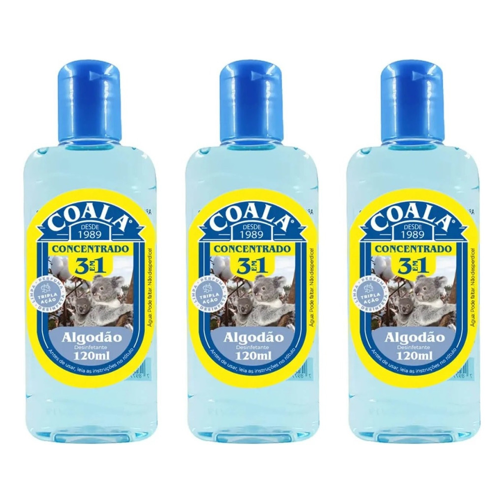 Kit 3 Coala Desinfetante Concentrado 3 em 1 - Algodão 120ML em Oferta na Shopee