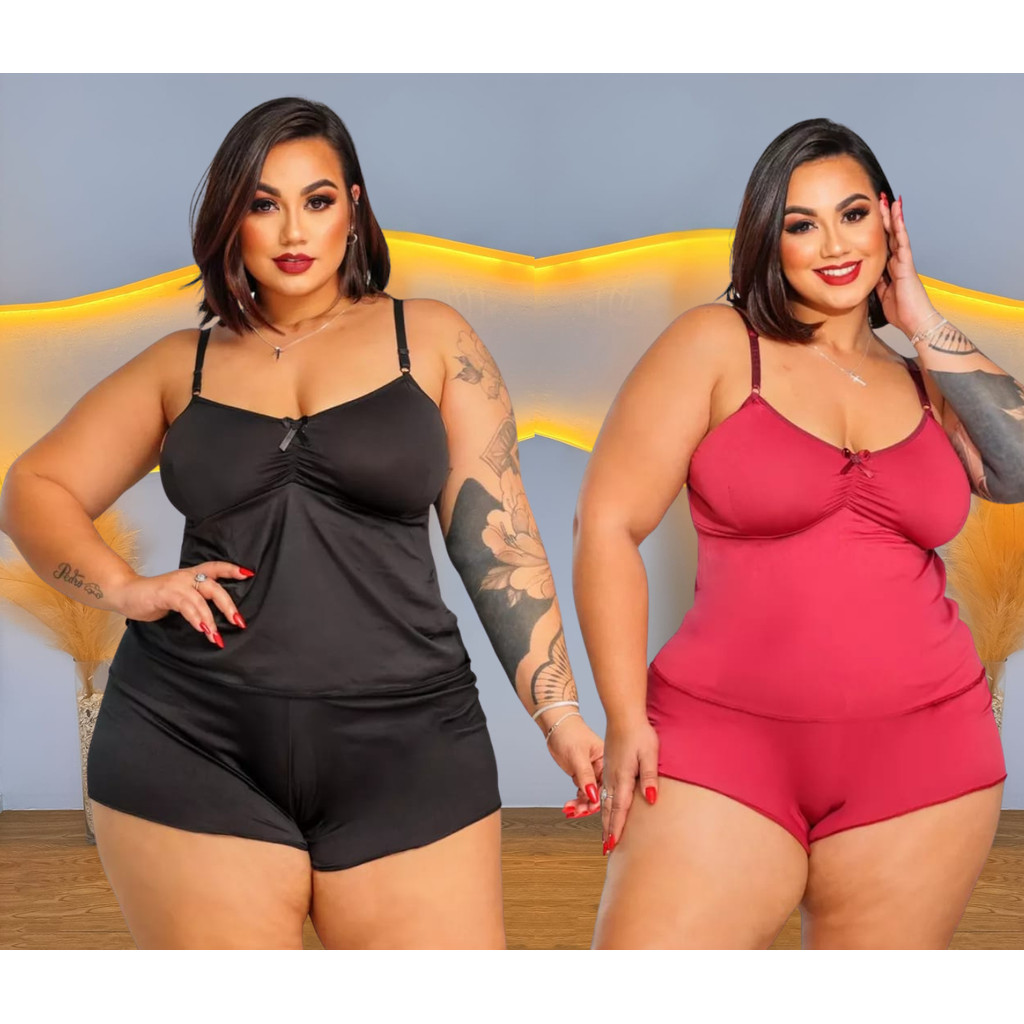 Kit com 2 Baby Doll Short Doll Feminino Plus Size Malha Fria Liganete Liso em Oferta na Shopee