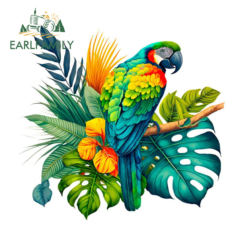 EARLFAMILY Um Papagaio Colorido Em Uma Palha Adesivo De Carro Personalidade Motocicleta Janelas Pára-Choques Mala Decalq