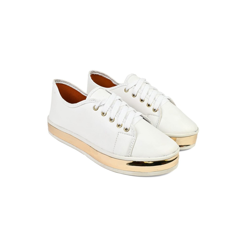 Tênis Feminino Casual Sapatenis Plataforma Detalhe Na Sola Dourado