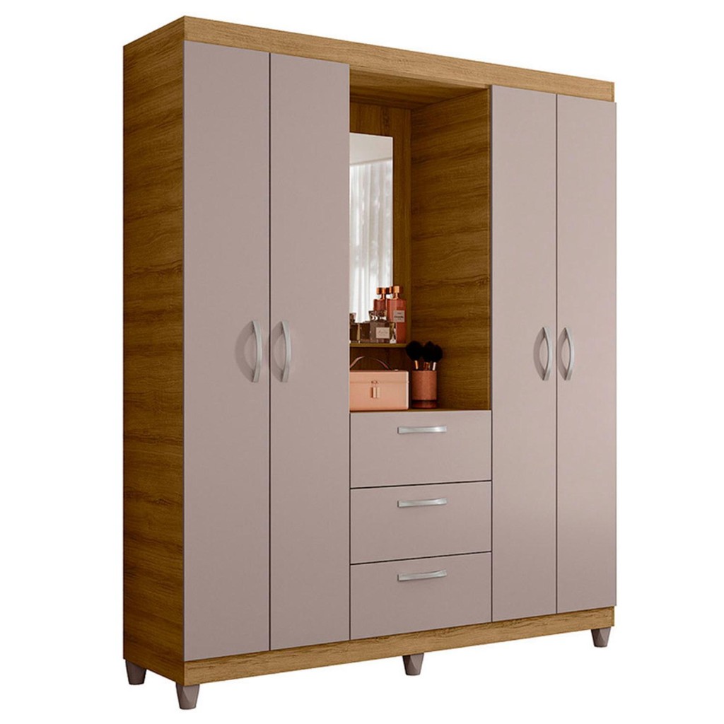 Detalhes do Guarda Roupa Casal 4 Portas 3 Gavetas Capelinha com Espelho Clapton