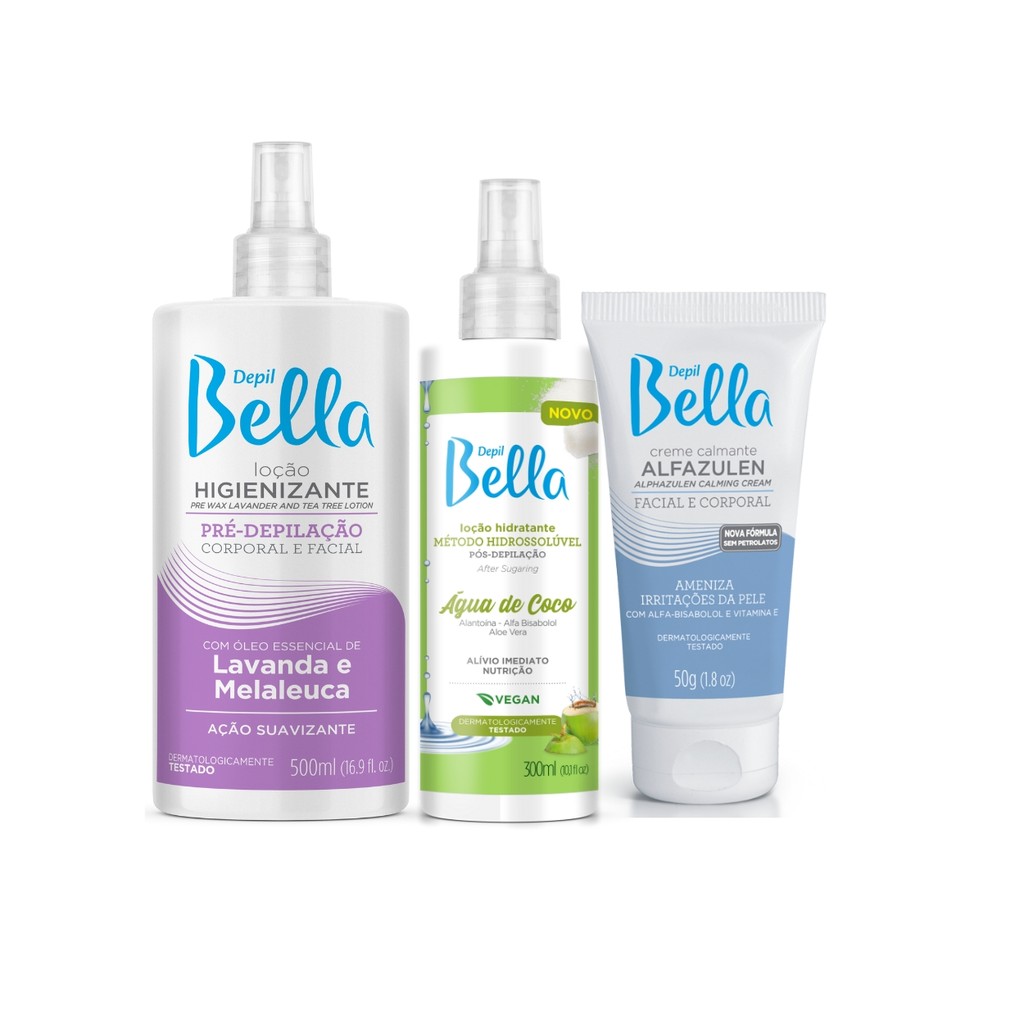 Kit Loção Pré Pós Depilatória E Creme Calmante Depil Bella em Oferta na Shopee