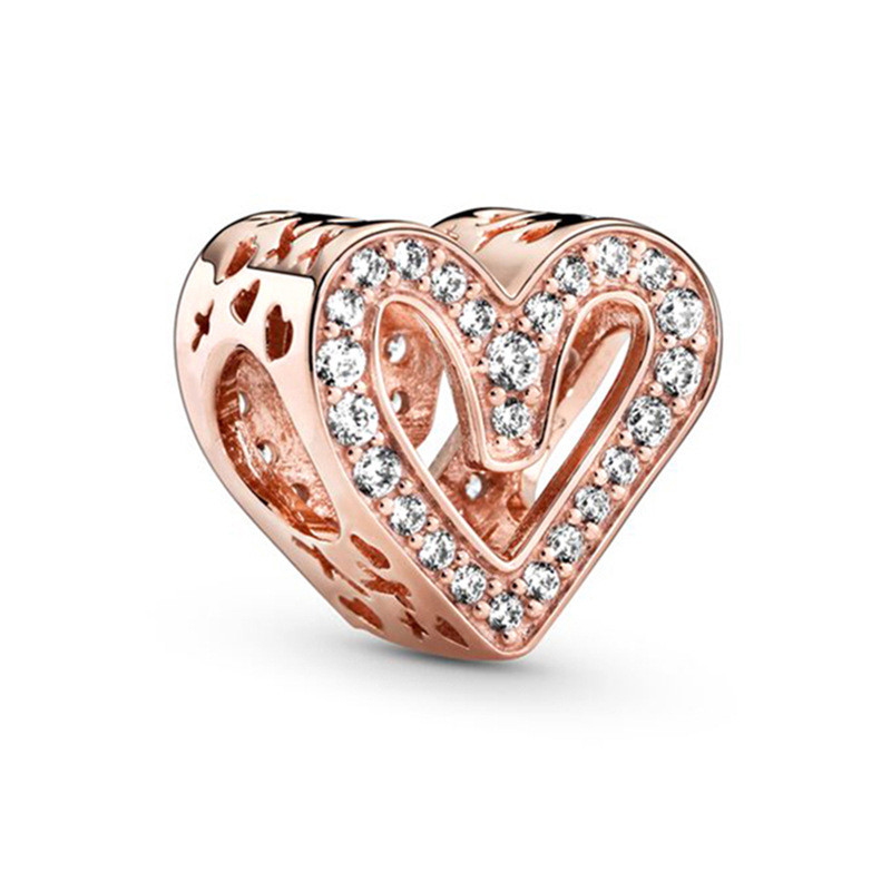 Detalhes do Berloques De Prata 925 Charme Rosa Ouro Cintilante Amor Pulseira Acessórios Galáxia Colar Pingente DIY Presente Criativo