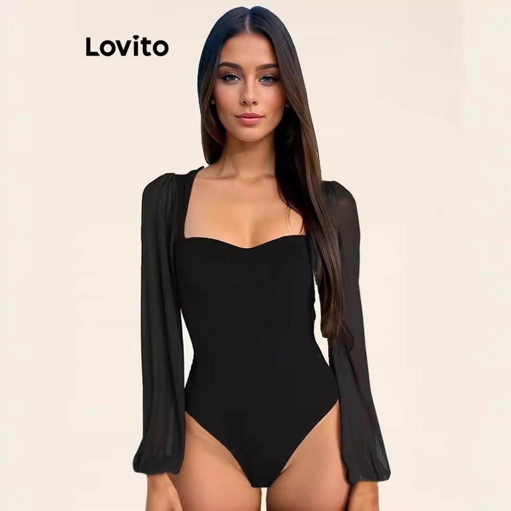 Lovito Body Casual Malha Contrastante Outono Inverno Body Para Mulheres LNL77483 - Women Clothes