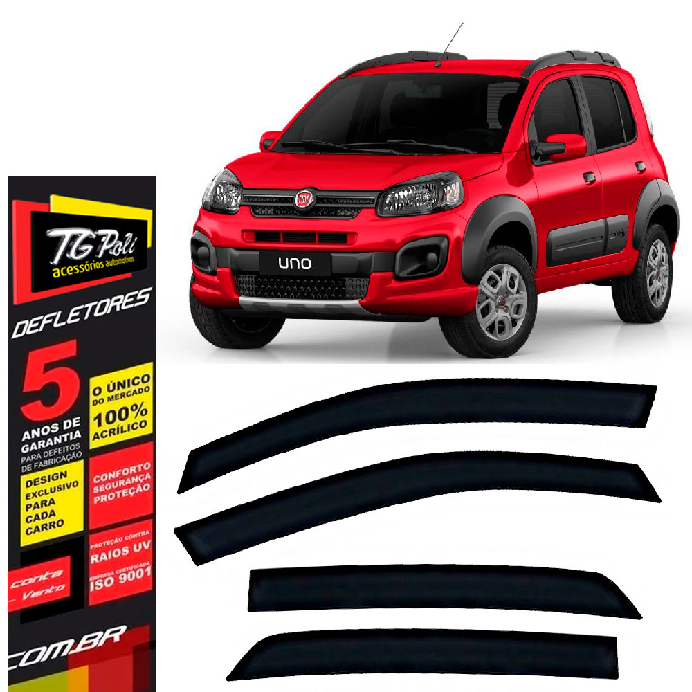 Calha de Chuva Fiat Uno Evo 2010 a 2021 4 portas TG Poli Defletor Portas Protetor Janelas Fumê em Oferta na Shopee