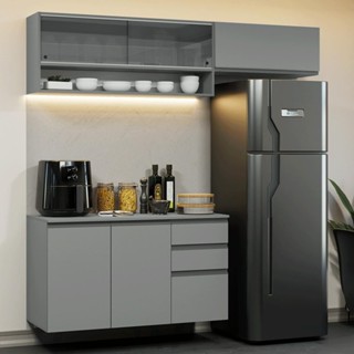 Armário de Cozinha Compacta Suspenso 200cm Cinza Nice Madesa XA12 em Oferta na Shopee