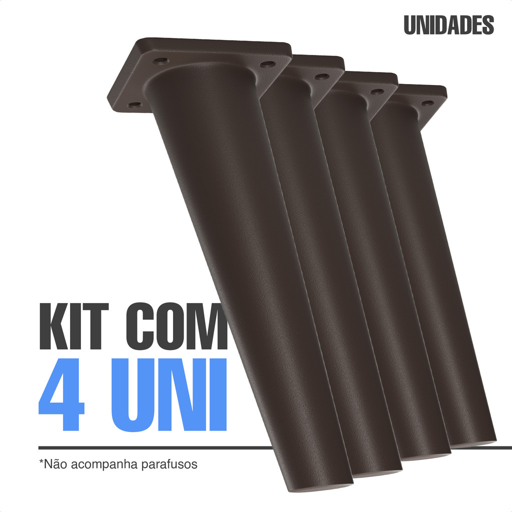 Kit 04 Pés de Plástico Palito para Banco banquetas Puff Móveis - Tabaco