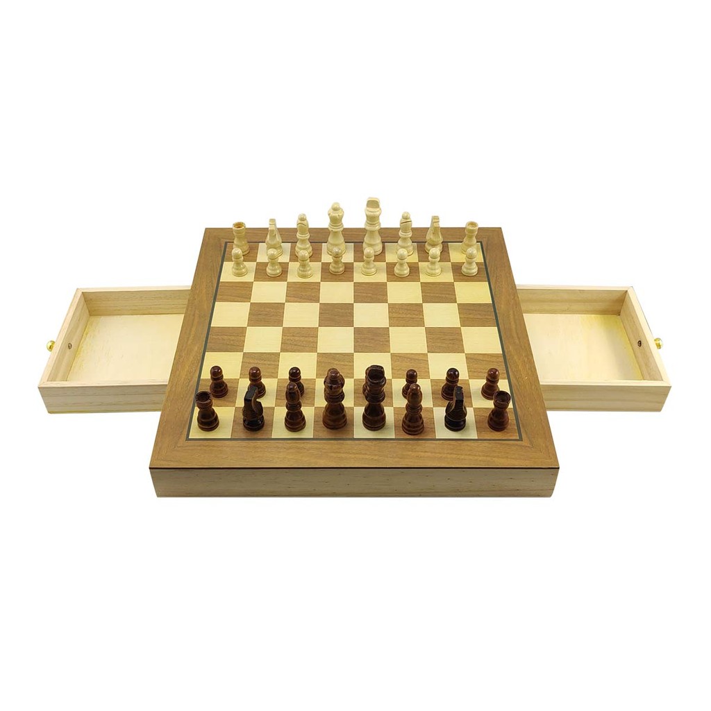 Jogo de Xadrez e Damas 2 em 1 Profissional Hoyle Games Tabuleiro Grande 39x39CM Peças Em Madeira Com 2 Gavetas