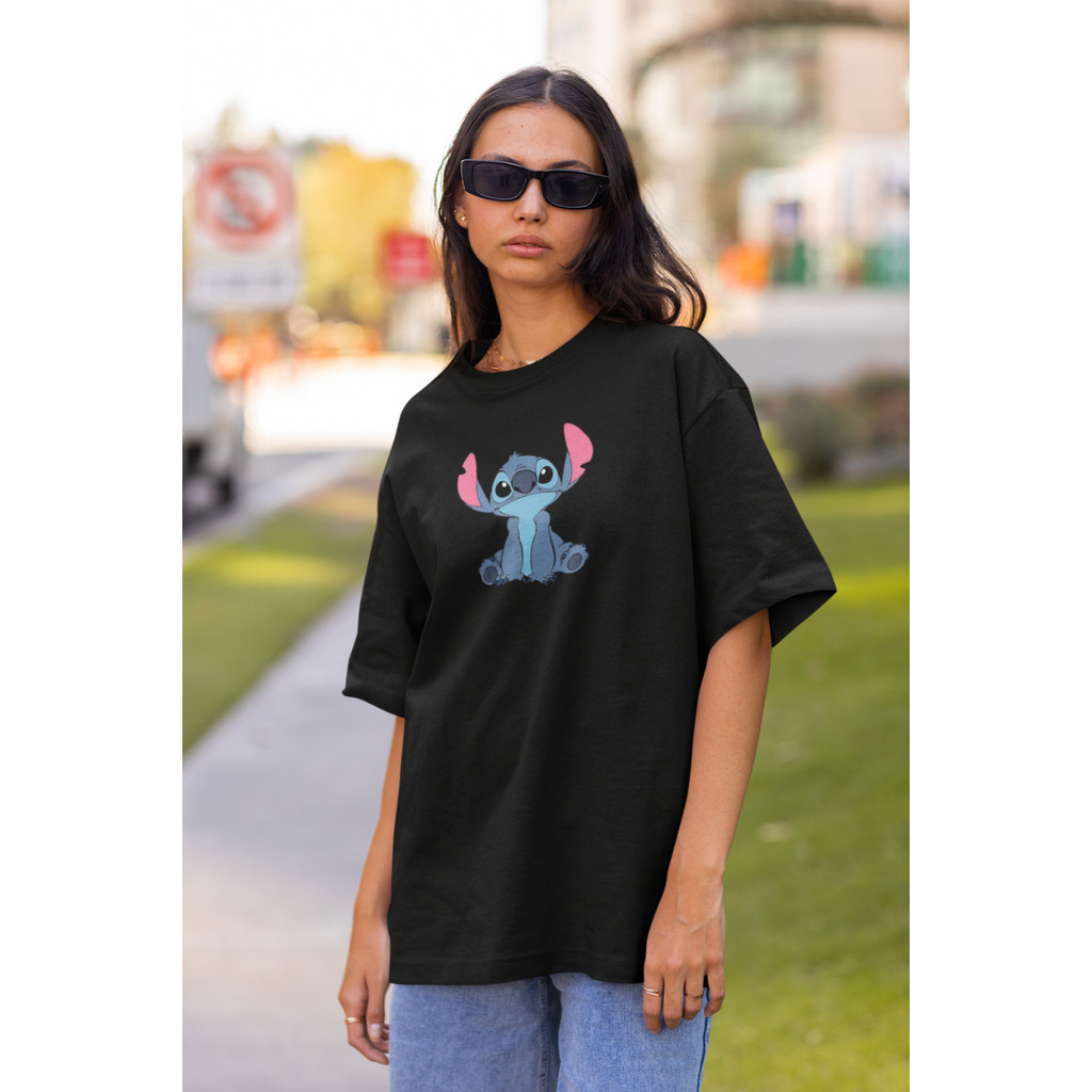 Camiseta Feminina Stitch Estampada Larga T-Shirt Oversized Fofa Tumblr Academia Confortável