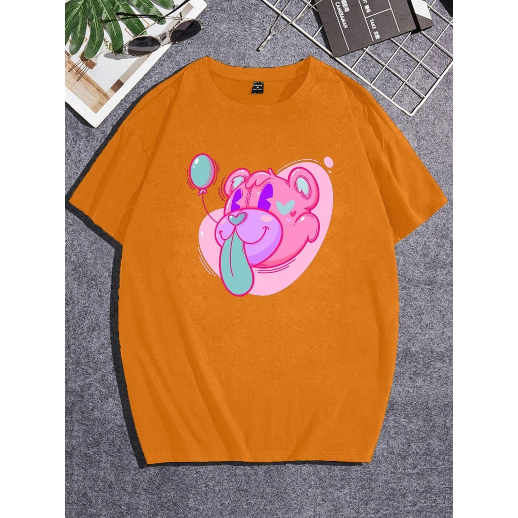 Camiseta Oversized Estilosa Larga Moderna Blusa Estampa Urso Bolha Blusa Fofa Aesthetic