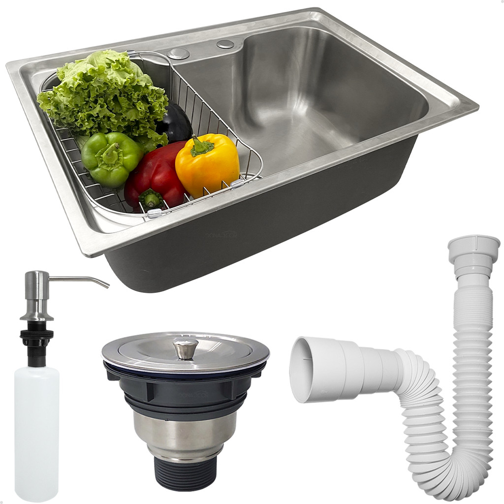 Cuba Gourmet Inox 304 Pia Cozinha 60x42 Cesto Escorredor Dispenser 350ml Valvula E Sifão Flexivel
