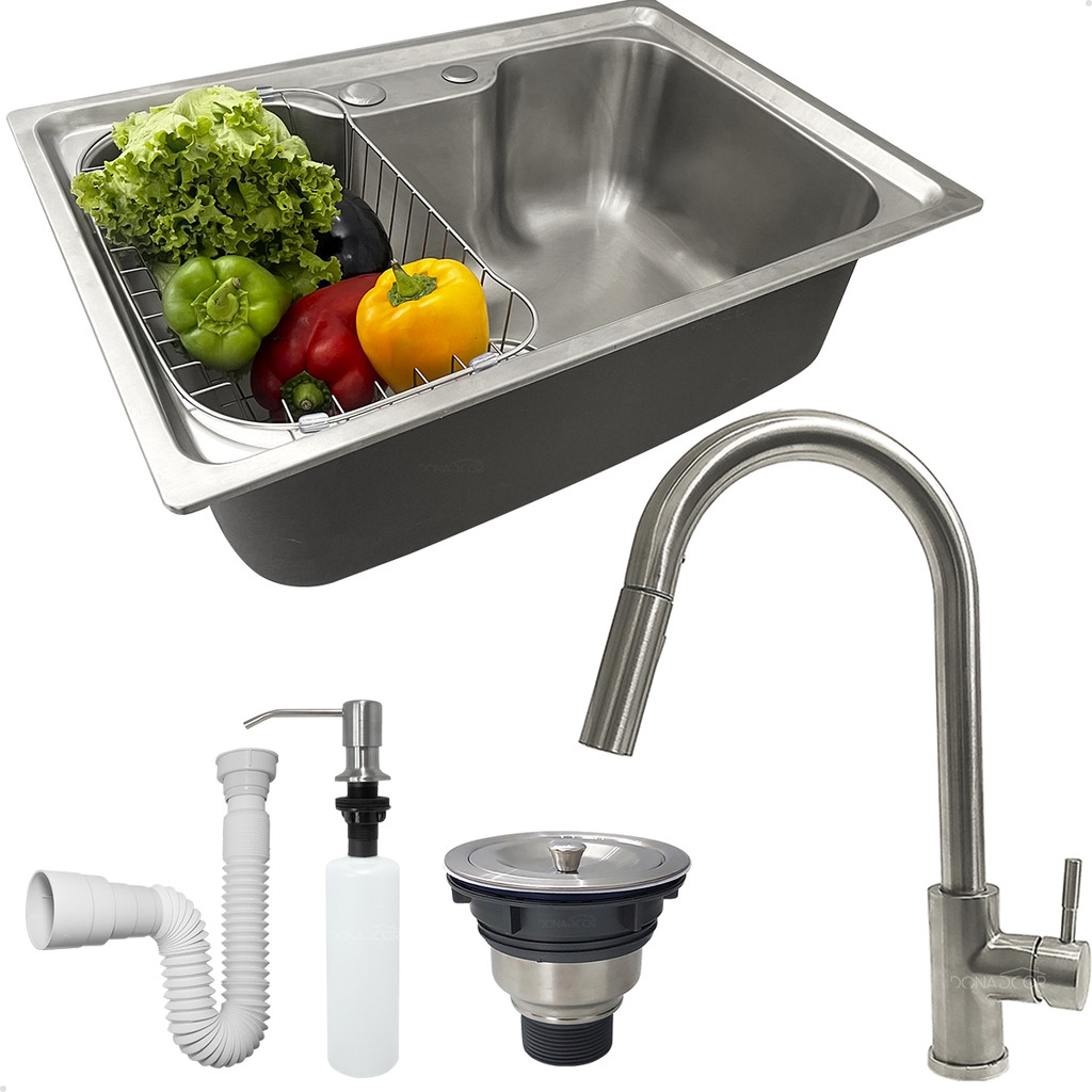 Kit Cozinha Cuba Gourmet Inox 304 60x42 Com Torneira Monocomando Dispenser 500ml Valvula E Sifão