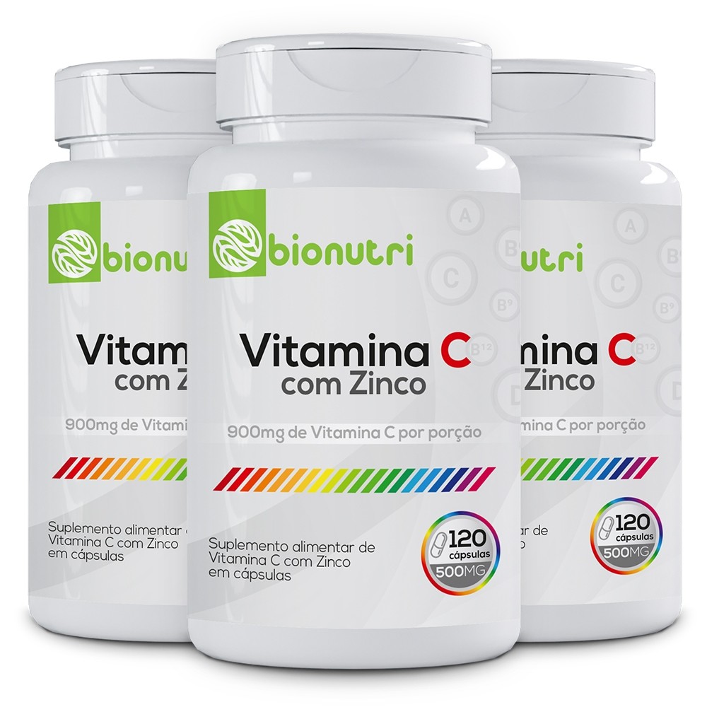 Vitamina C e Zinco 360 Cápsulas Auxilia na melhora da Imunidade e Saúde Bionutri