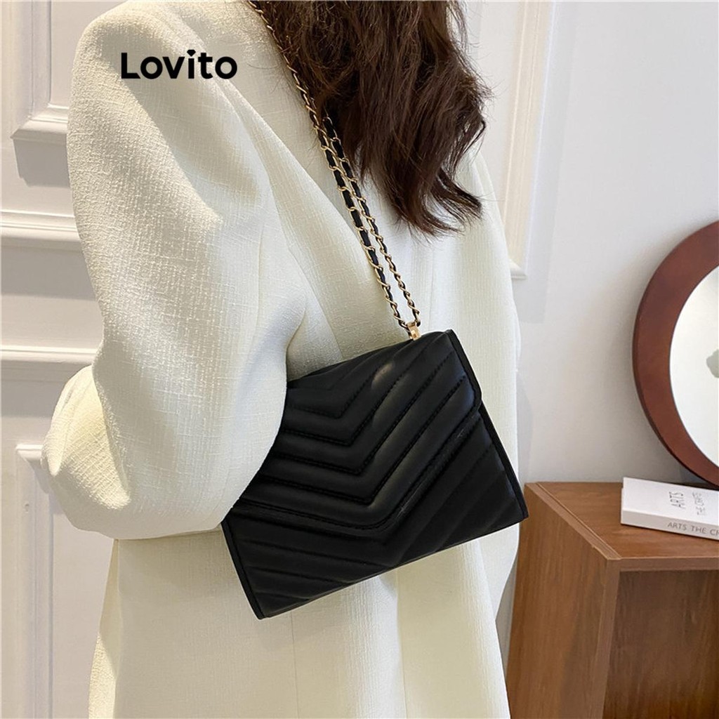 Detalhes do (Trendy) Lovito Bolsa Quadrada Lisa Alça Lingge Pequena Ombro LFA66038