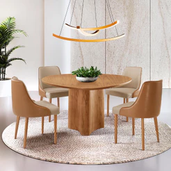 Sala de Jantar Mesa Selene 135cm Madeira Tampo Laminado com 4 cadeiras Esmeralda