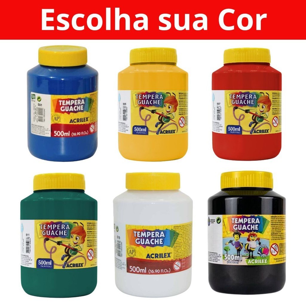 Tinta Guache 500ml Acrilex Escolar Escolha Sua Cor Un