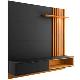 Painel Bancada Suspensa para TV até 65 Pol. Ripado 180cm Tocantins Preto Fosco/Noce Milano - Colibri em Oferta na Shopee