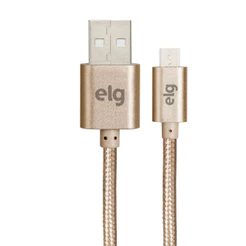 Cabo Micro USB, Sincronização e Recarga 12W 2.4A, Nylon Trançado, 1 metro, Dourado, M510BG, ELG