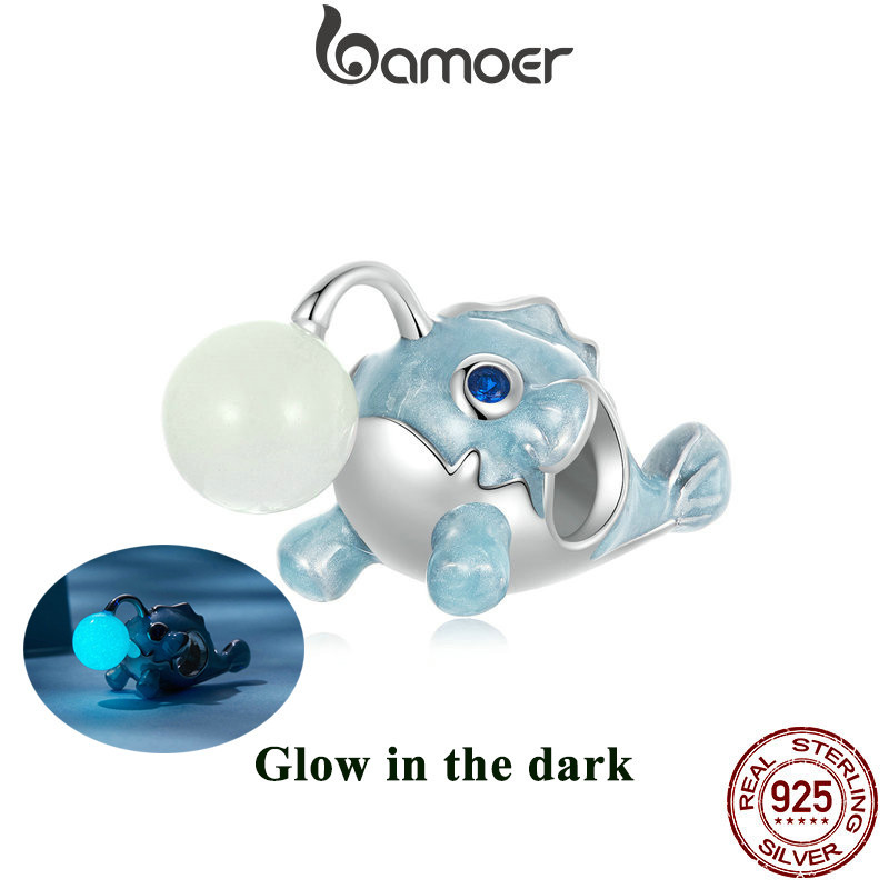 Bamoer Charme Peixe Lanterna Luminoso Prata 925 Noturno​