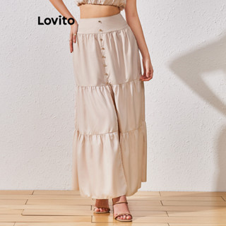 Lovito Casual Saia Feminina Simples com Botão Frontal e Fenda LBL07107