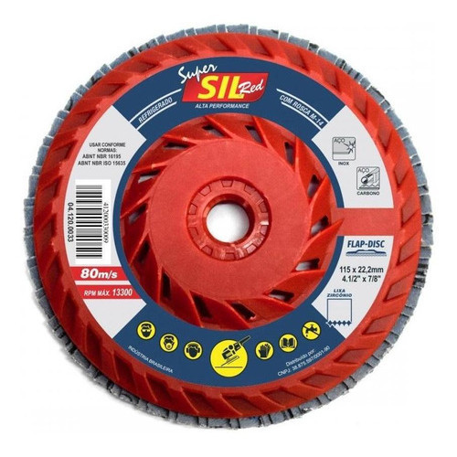Disco Flap Super Red 4.1/2'' x 7/8'' G40 - M14 Sil Abrasivos