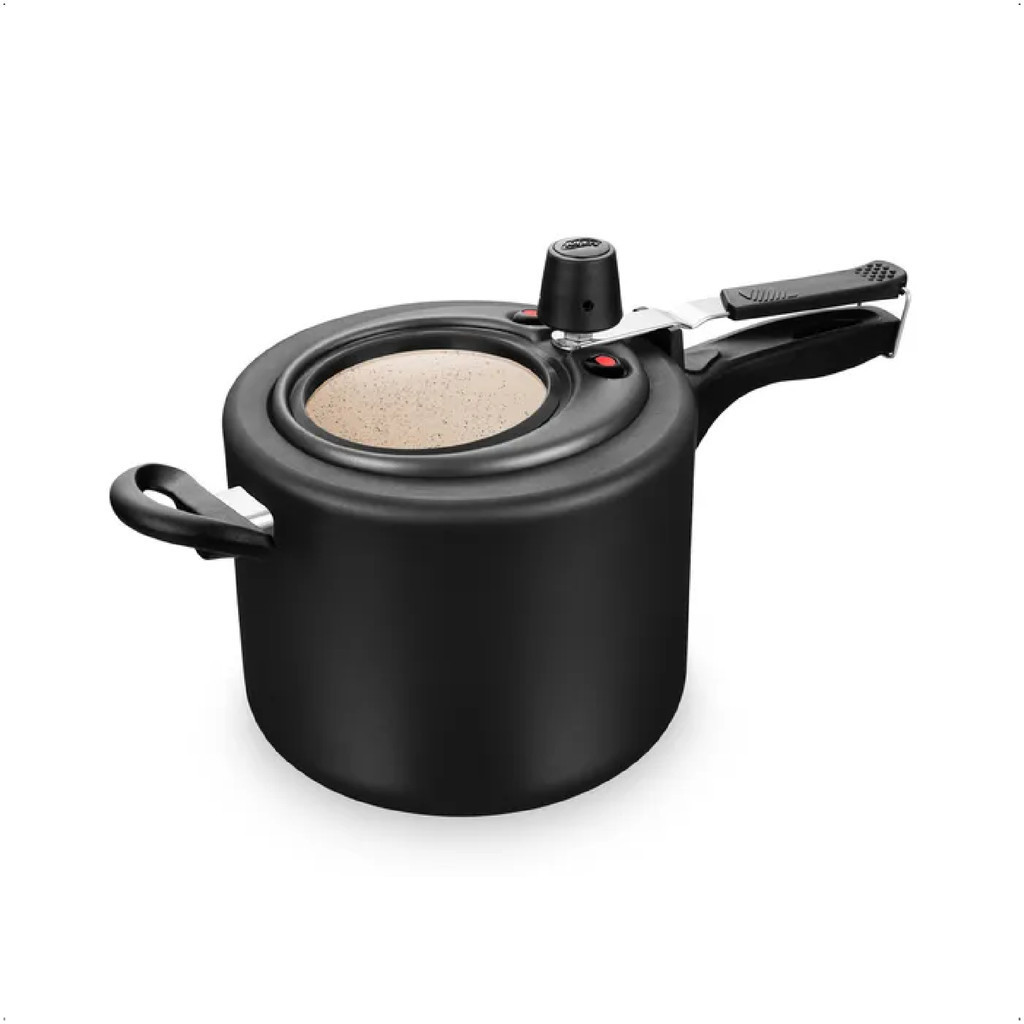 Panela de Pressão Preto/Bege Visor de Vidro Fechamento Interno 4,5L Alumínio Antiaderente MTA - 8497 em Oferta na Shopee
