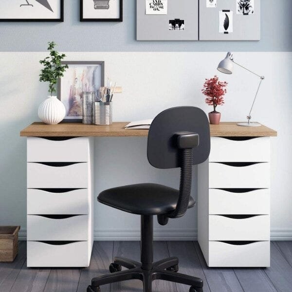 Escrivaninha Minimalista com 10 gavetas Due  Nogal/Branco - Home & Living
