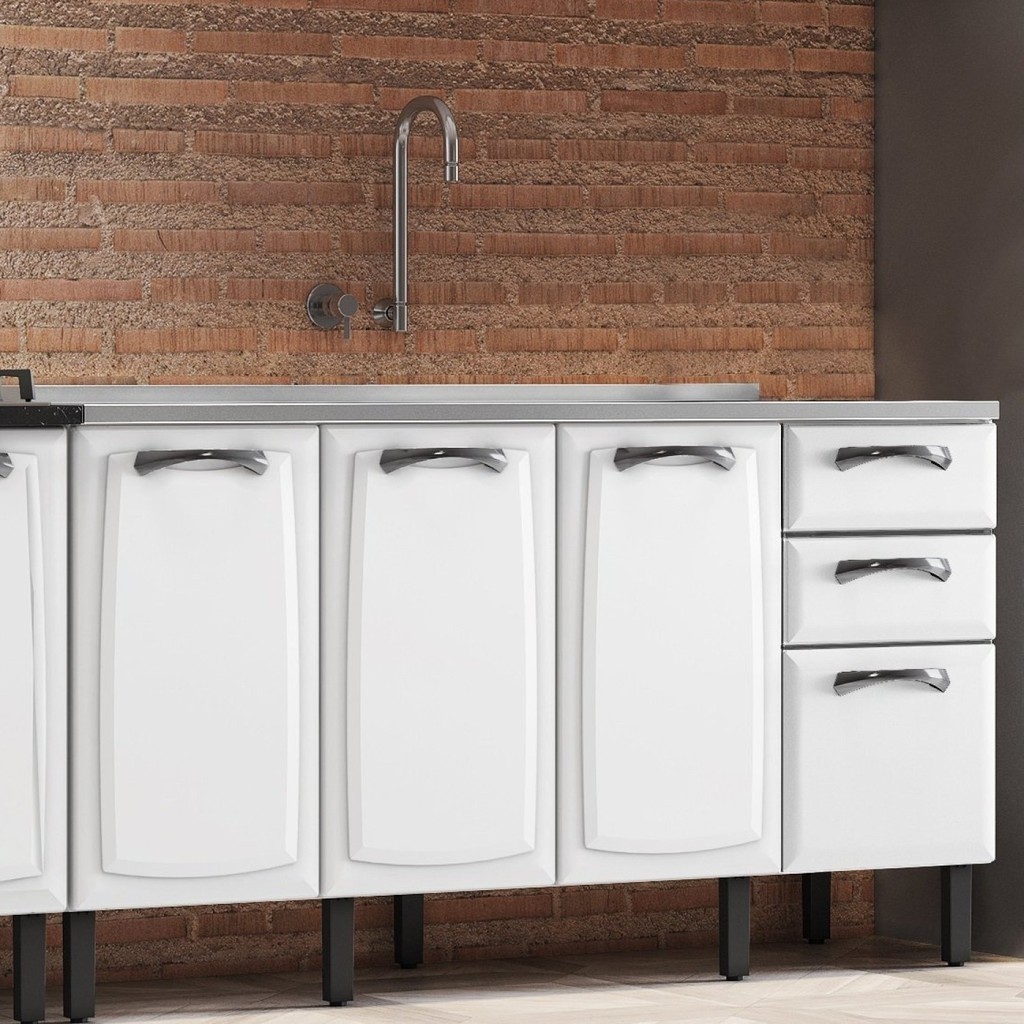 Balcão em Aço 160cm 4 Portas 2 Gavetas sem Tampo New Premium Itatiaia - Home & Living