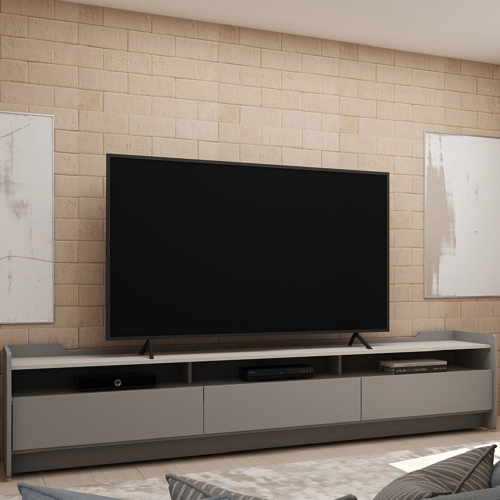 Rack para TV até 90 Polegadas 3 Gavetas 3 Nichos Sublime 220 100% MDF Cinza/Off White - Home & Living
