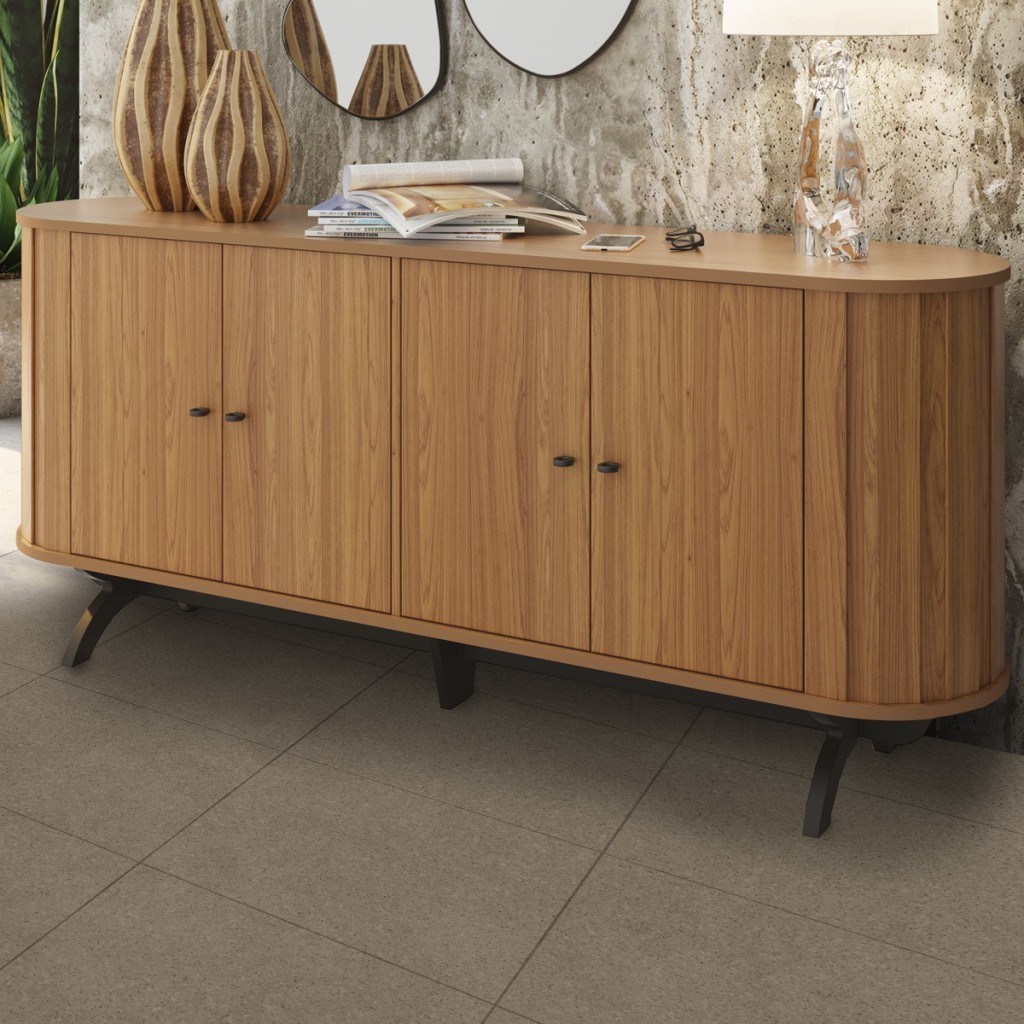 Balcão Buffet Premium 100% Mdf 4 Portas 1 Prateleira Freijó/Preto - Panorama Móveis em Oferta na Shopee