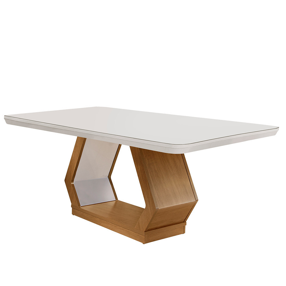 Mesa Sala de Jantar Lara 180cm Em MDF e Vidro Com Canto Copo em Oferta na Shopee