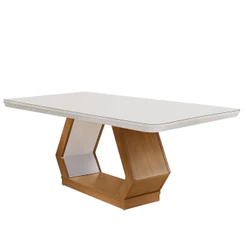 Mesa Sala de Jantar Lara 180cm Em MDF e Vidro Com Canto Copo