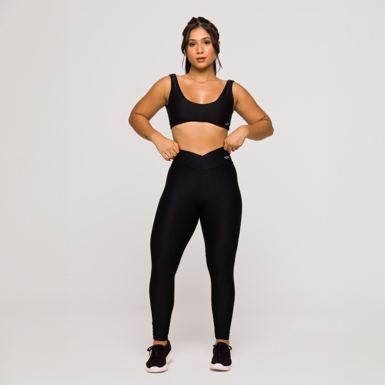 Conjunto Fitness Feminino Preto Academia Poliamida Top e Legging Feminina Crossfit Glow em Oferta na Shopee