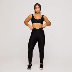 Conjunto Fitness Feminino Preto Academia Poliamida Top e Legging Feminina Crossfit Glow