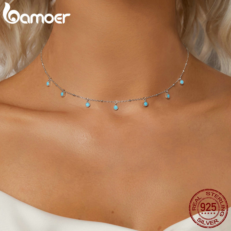 Bamoer 925 Colar De Fita Sterling Turquesa Design Jóias Ocasião Diária Presentes Para Meninas Femininas em Oferta na Shopee