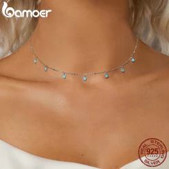 Bamoer 925 Colar De Fita Sterling Turquesa Design Jóias Ocasião Diária Presentes Para Meninas Femininas