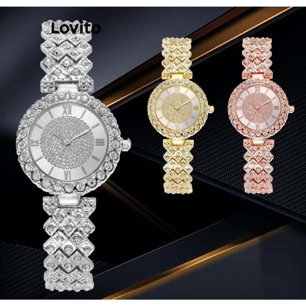 Lovito Elegante relógio de quartzo à prova d'água com strass simples para mulheres LFA28395 - Watches