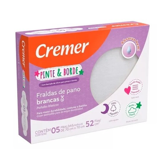 Fralda De Pano Cremer Luxo Pinte E Borde Com 5 Un
