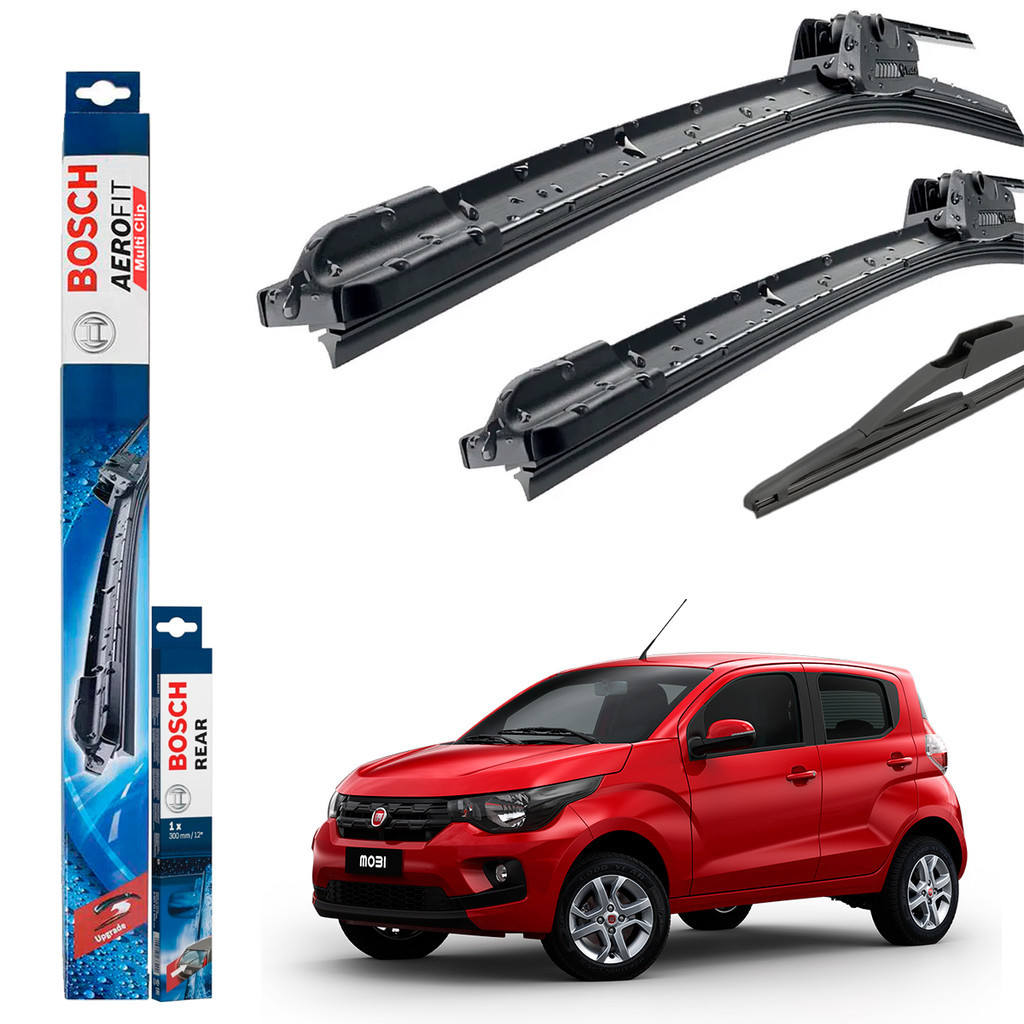Jogo Limpador Parabrisa Dianteira e Traseira Mobi 2016 2017 2018 2019 2020 Palheta Original Bosch em Oferta na Shopee