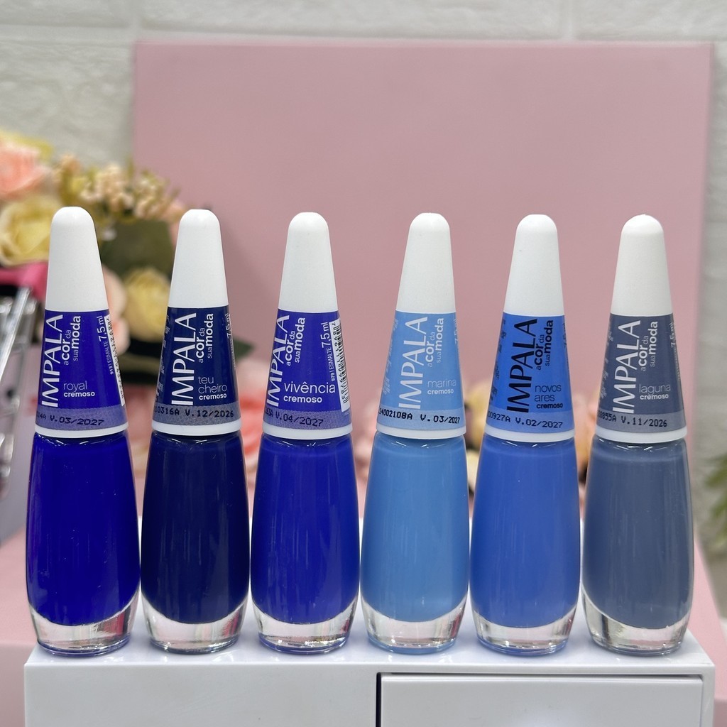 Kit 6 Esmalte Impala Tons de Azul Royal, Teu Cheiro , Vivência, Marina, Novos Ares e Laguna