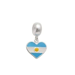 Berloque Prata 925 Bandeira Argentina em formato de coração