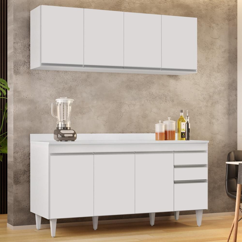 Armário Aéreo Nevada e Balcão para Pia com Tampo 160cm Arkansas Branco - Lumil em Oferta na Shopee