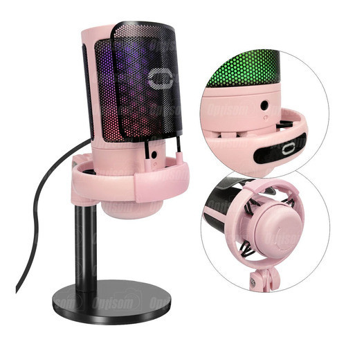 Microfone Rgb Gamer Live Usb Mt-1060r Aikino Para Computador Cor Rosa