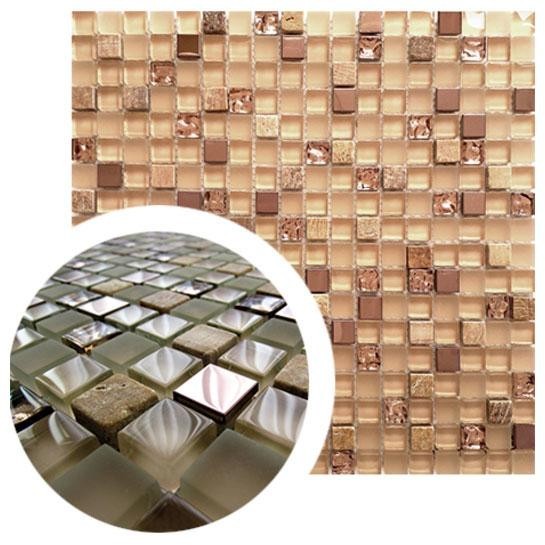 Pastilha de Vidro, Pedra Natural e Inox em Tons Nude e Rosé Gold 30x30cm - DVD 032