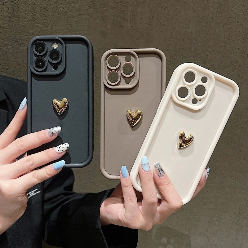 INS 3D Ouro Amor Coração Caso Para iPhone 17 16 15 12 13 14 11 Pro Max 16E XR XS 7 8 Plus Mini Capa Simples