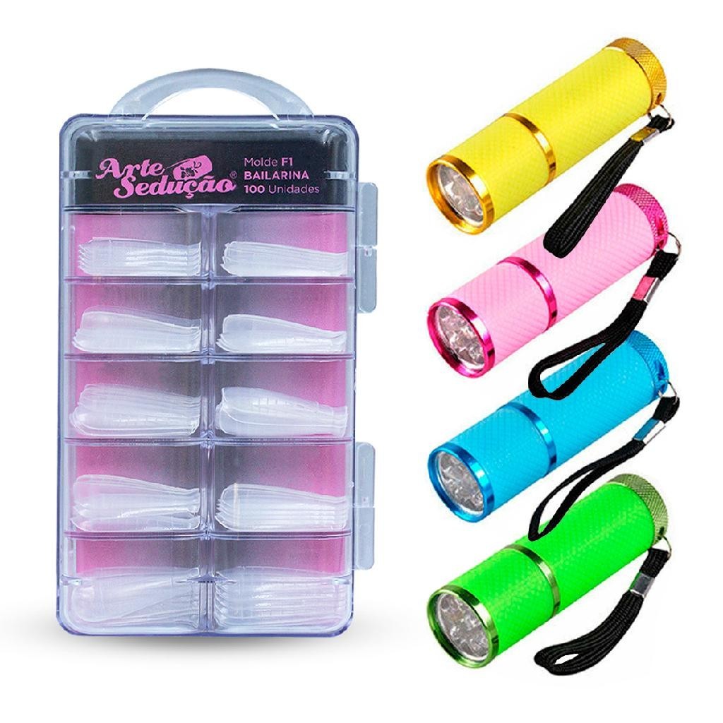 Kit Molde F1 Bailarina 100 und + Lanterna Led Uv Multicolor Manicure Unha Decoradas Alongamento Unha