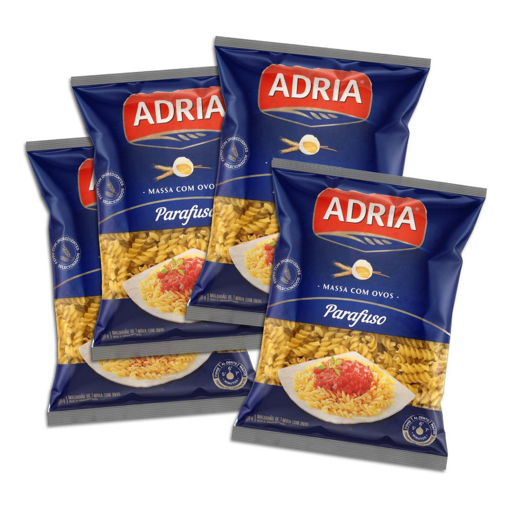 Massa Macarrão C/ Ovos Parafuso Adria - Kit 4un De 500g