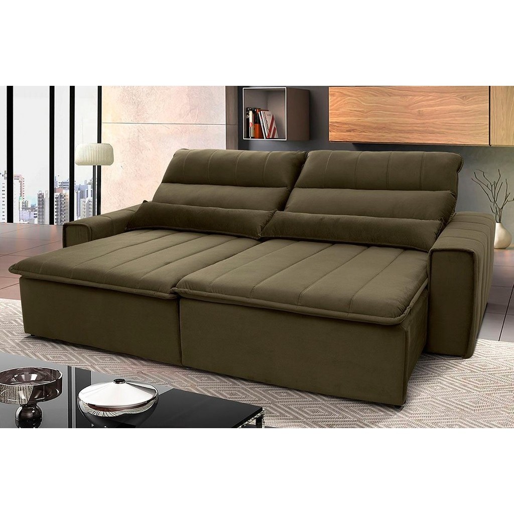 Sofá Retrátil Reclinável Patagônia 2,50m Suede Velut Bege  Molas no Assento - King House em Oferta na Shopee