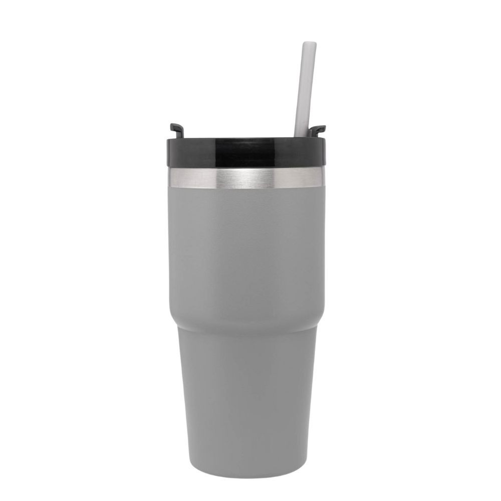 Copo Térmico Parede Dupla SlimTerm com Base Ergonômica e Canudo Cinza 590ml Wolff
