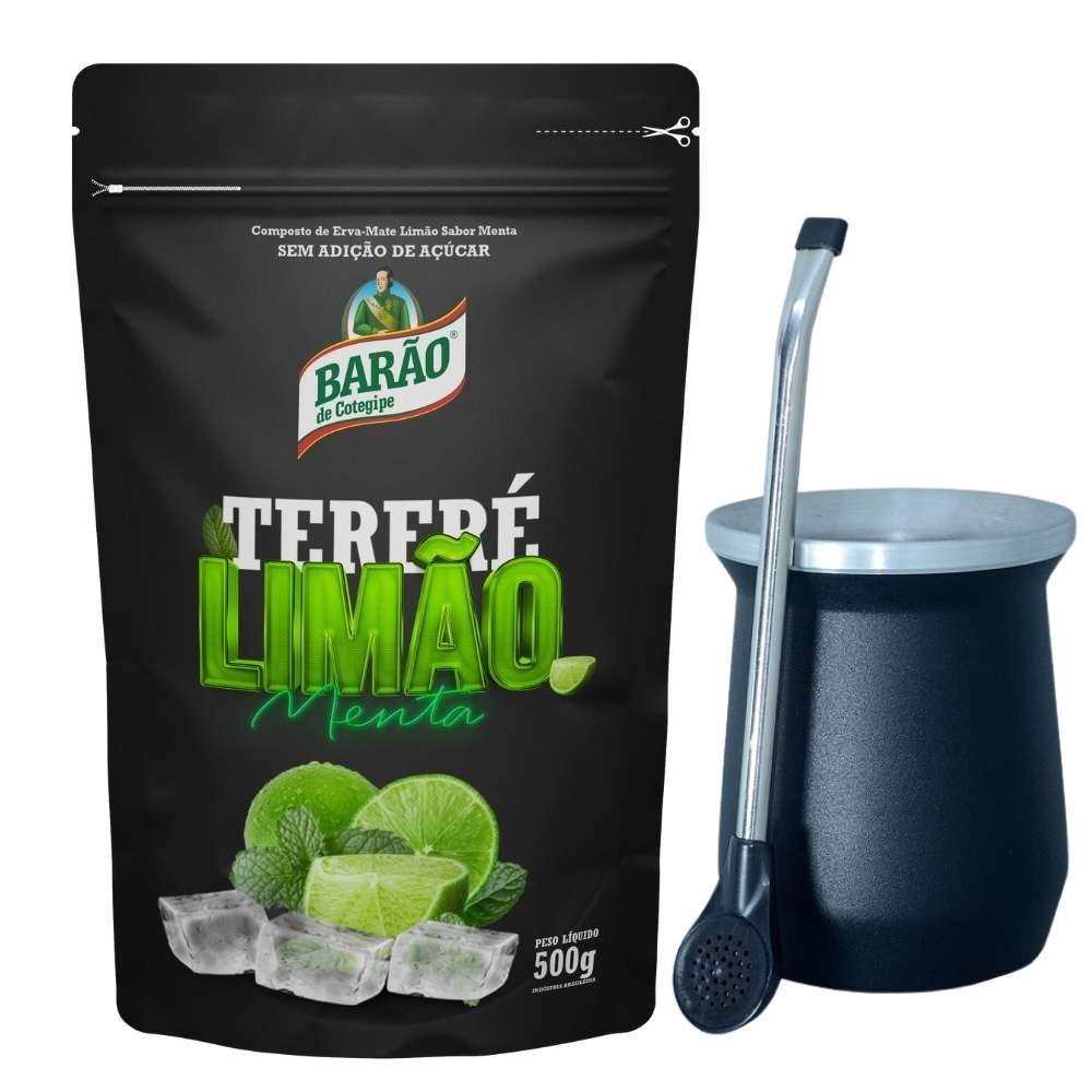 Kit 1 Tereré Black Menta Limão Extra Forte Barão Copo +Bomba